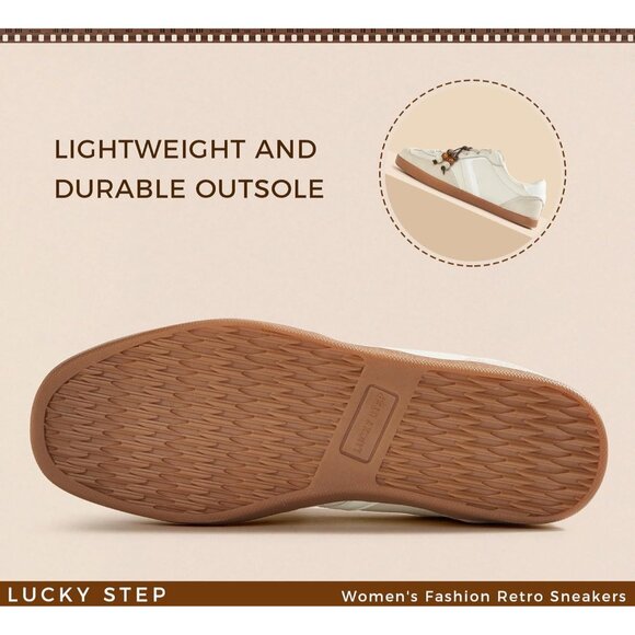 Women's Beige Fashion Retro Sneaker Casual Trendy Walking Classic Shoes Non Slip - Picture 4 of 9
